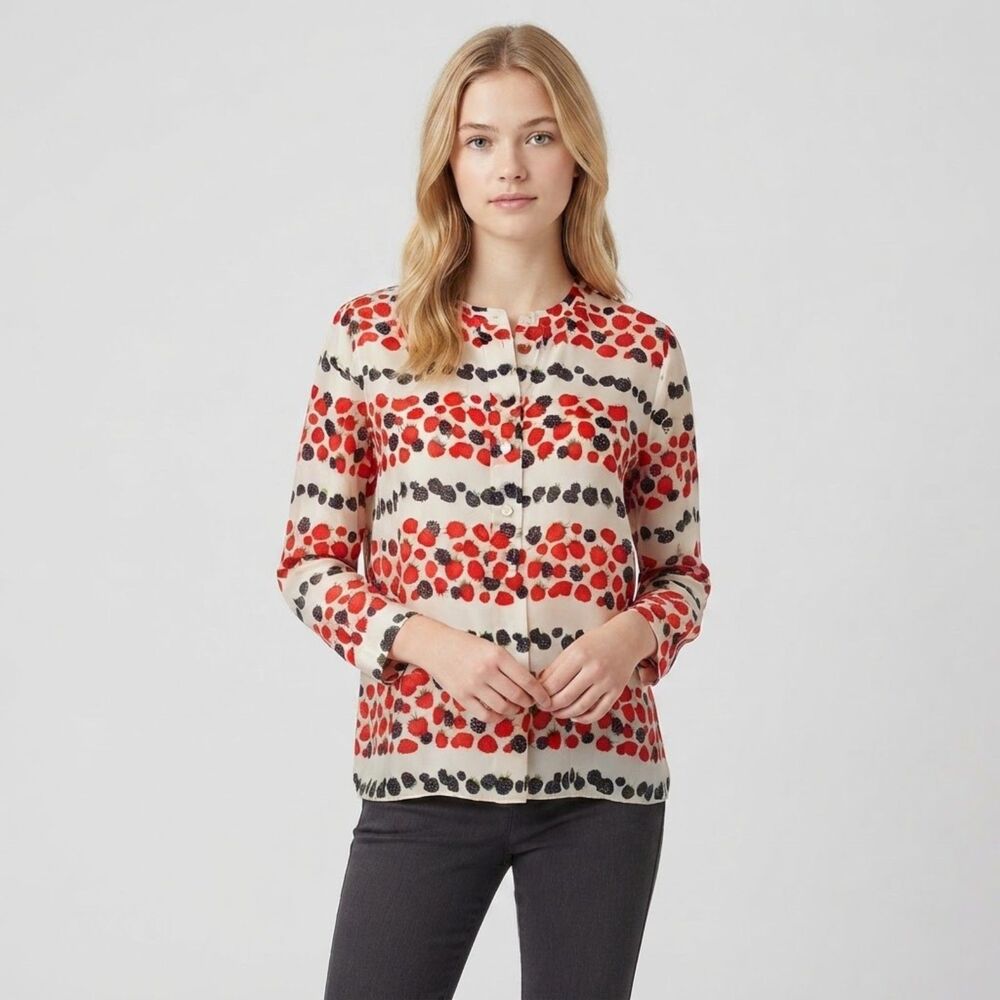 j. crew top cotton silk 0p xs shirt blouse summer fruit raspberry blackberry 0 p